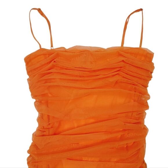 NEW Akira Tangerine Sheer Mesh Ruched Bodycon Mini Dress Size XL - Picture 6 of 13